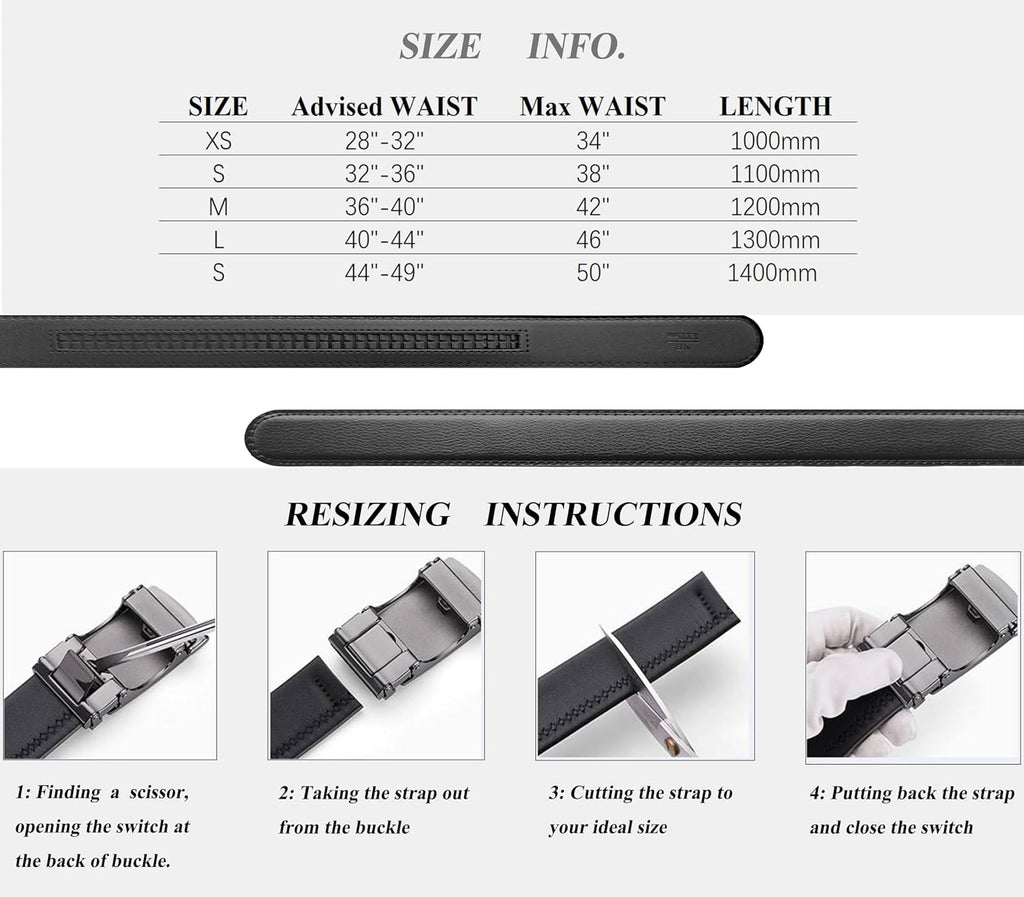 Ratchet Belt for Men, Genuine Leather Belt with Automatic Buckle | Mens Belt ,Adjustable Autolock Business Belt, Casual Dress Belt