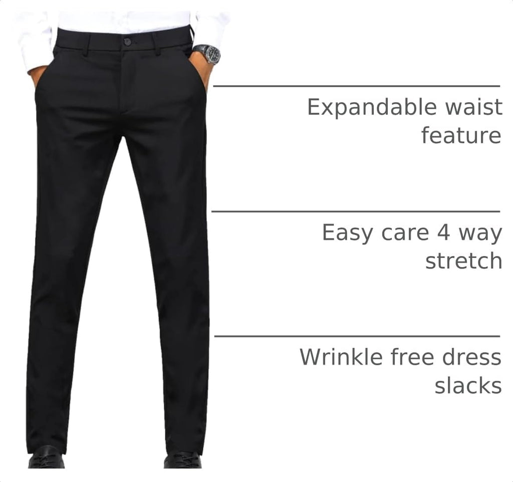 Men'S 4-Way Flex Stretch Slim Fit Dress Pants | Slim Fit Dress Pants for Men, 4-Way Flex Stretch, Wrinkle Resistant, Flat Front Dress Trousers, Business Formal Pants