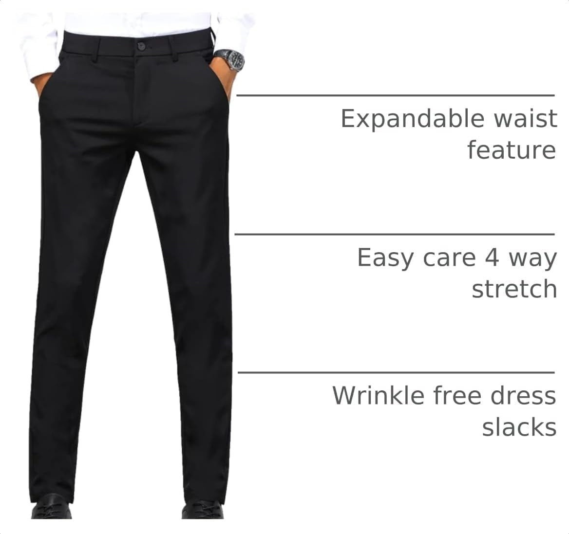 Men'S 4-Way Flex Stretch Slim Fit Dress Pants | Slim Fit Dress Pants for Men, 4-Way Flex Stretch, Wrinkle Resistant, Flat Front Dress Trousers, Business Formal Pants