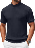 Men'S Mock Turtleneck Sweater Short Sleeve Casual Knit Tee Slim Fit Cable Ribbed Texture Pullover Tops