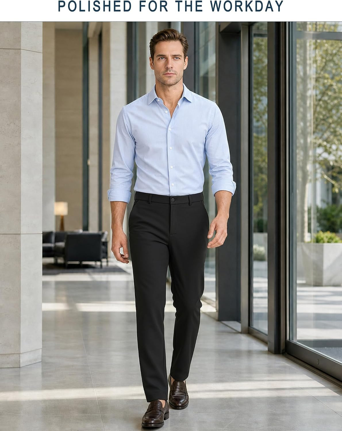 Men'S 4-Way Flex Stretch Slim Fit Dress Pants | Slim Fit Dress Pants for Men, 4-Way Flex Stretch, Wrinkle Resistant, Flat Front Dress Trousers, Business Formal Pants