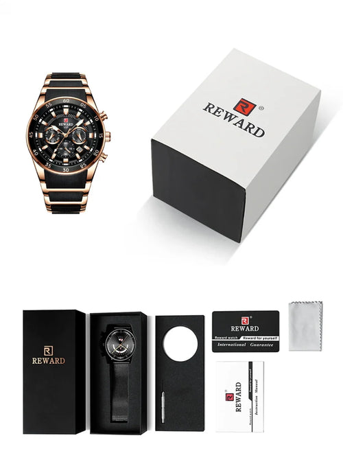Relógio Masculino Reward VIP Luxo Cronógrafo – Aço Inoxidável, 30M À Prova D’Água [ QUEIMA DE ESTOQUE ]