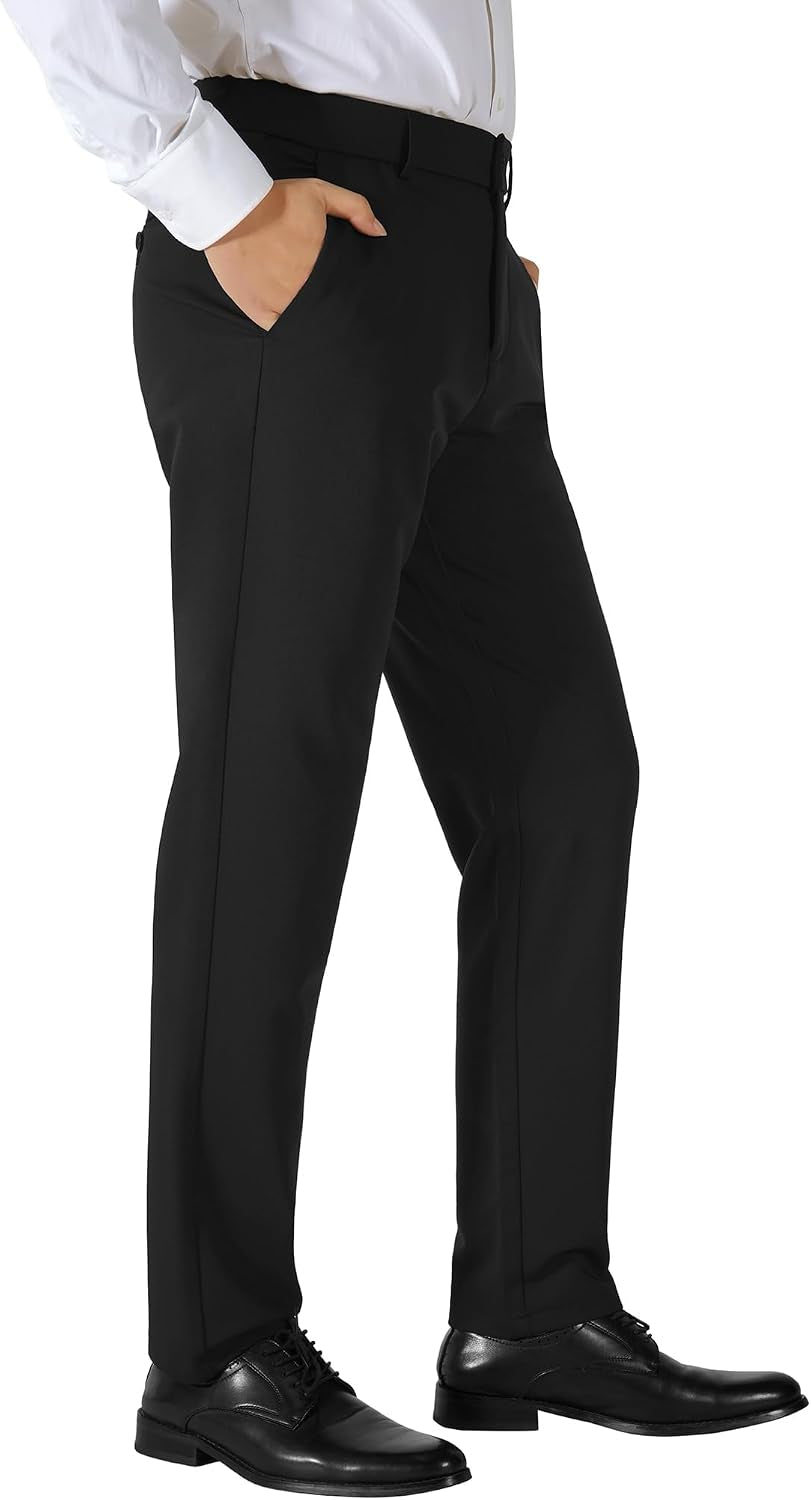 Men'S 4-Way Flex Stretch Slim Fit Dress Pants | Slim Fit Dress Pants for Men, 4-Way Flex Stretch, Wrinkle Resistant, Flat Front Dress Trousers, Business Formal Pants