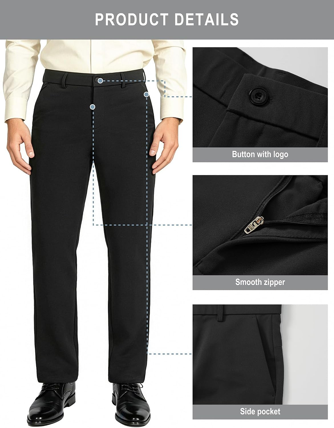 Men'S 4-Way Flex Stretch Slim Fit Dress Pants | Slim Fit Dress Pants for Men, 4-Way Flex Stretch, Wrinkle Resistant, Flat Front Dress Trousers, Business Formal Pants