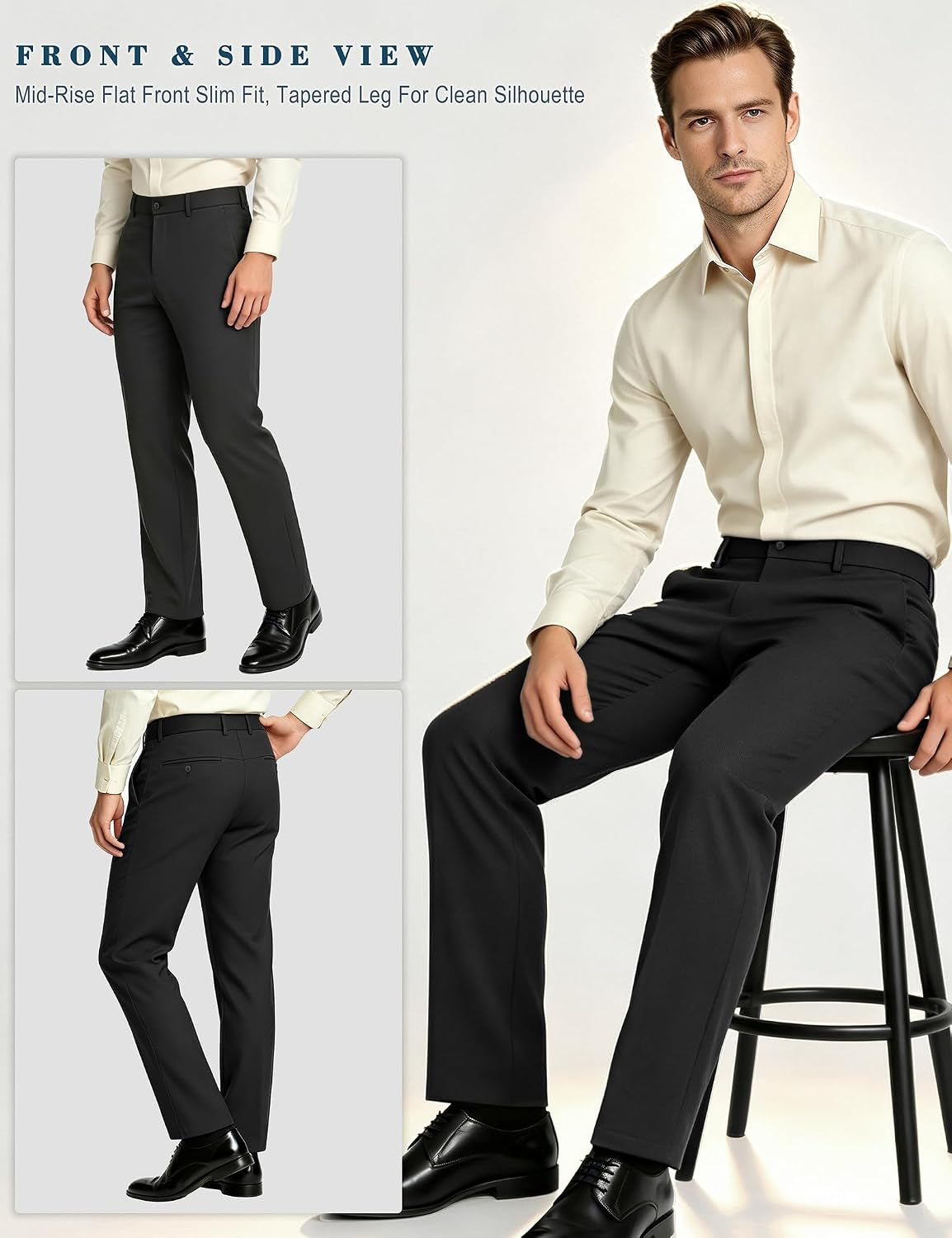 Men'S 4-Way Flex Stretch Slim Fit Dress Pants | Slim Fit Dress Pants for Men, 4-Way Flex Stretch, Wrinkle Resistant, Flat Front Dress Trousers, Business Formal Pants