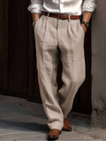 Trousers Men’S Linen Blend Pleated Tailored Fit Spring